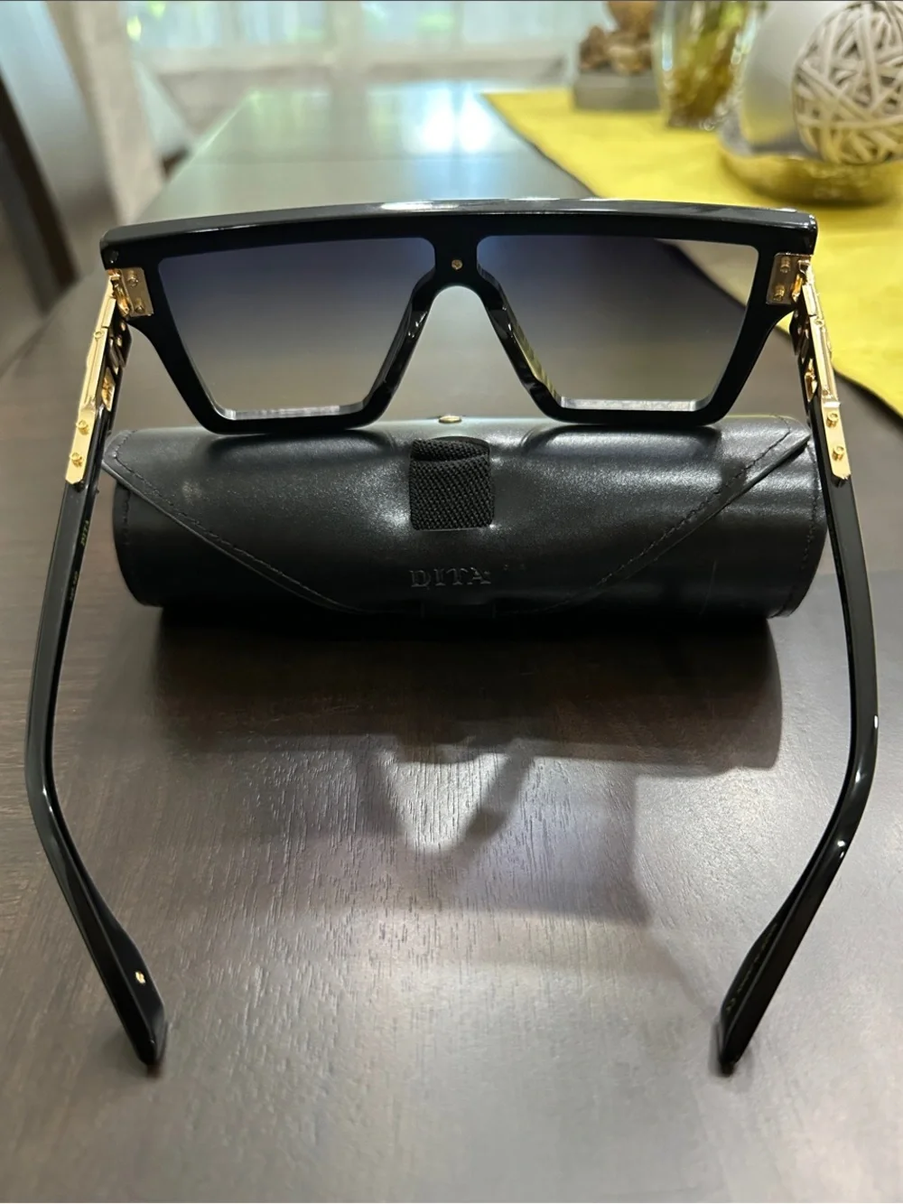 DITA Grand-XXP Black Gradient Shield Sunglasses with Gold Accents Unisex